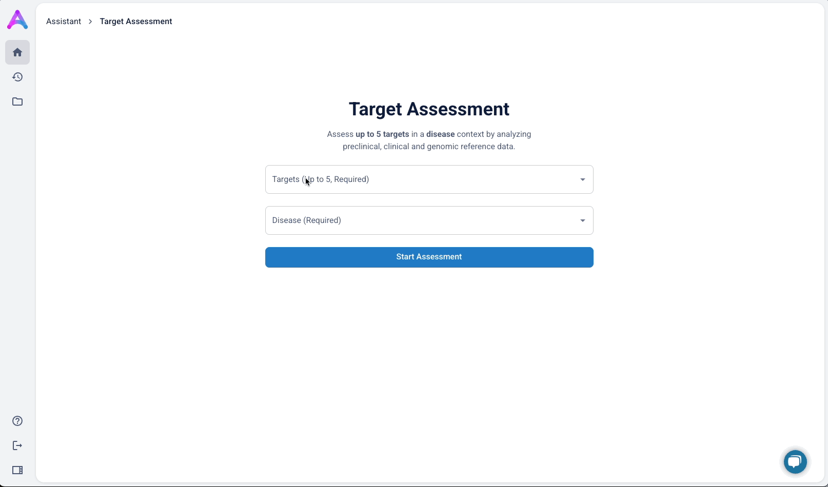 Enter targets and disease into the form input