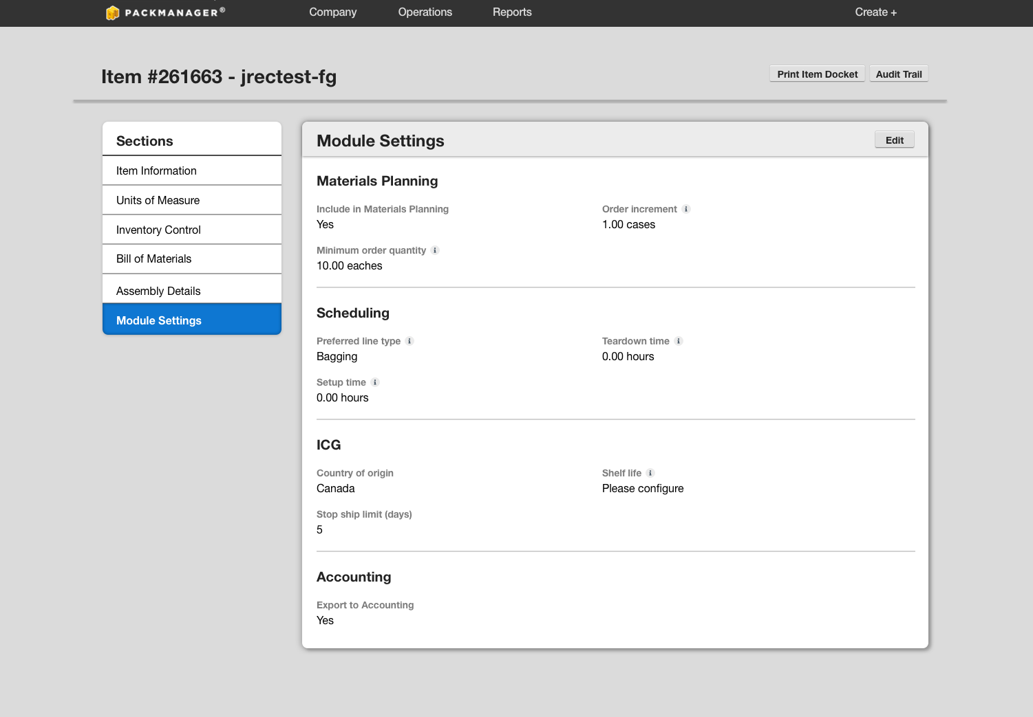 module settings